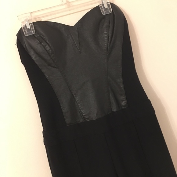 SOLD! Bebe |  Black Leather Jumpsuit Strapless - Picture 4 of 8